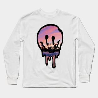 Sunset Drippy Smiley Face Long Sleeve T-Shirt